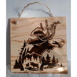 Handmade Moose Home Decor Wood Burnished 12 X 12" Plaque Wall Hanging New